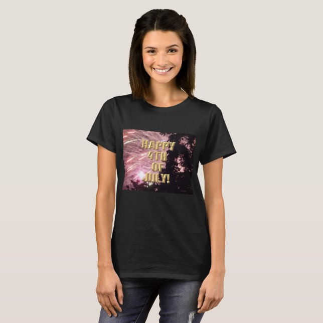 T-shirt Feu d'artifice 17 4 juillet femme chemise noire (Devant entier)