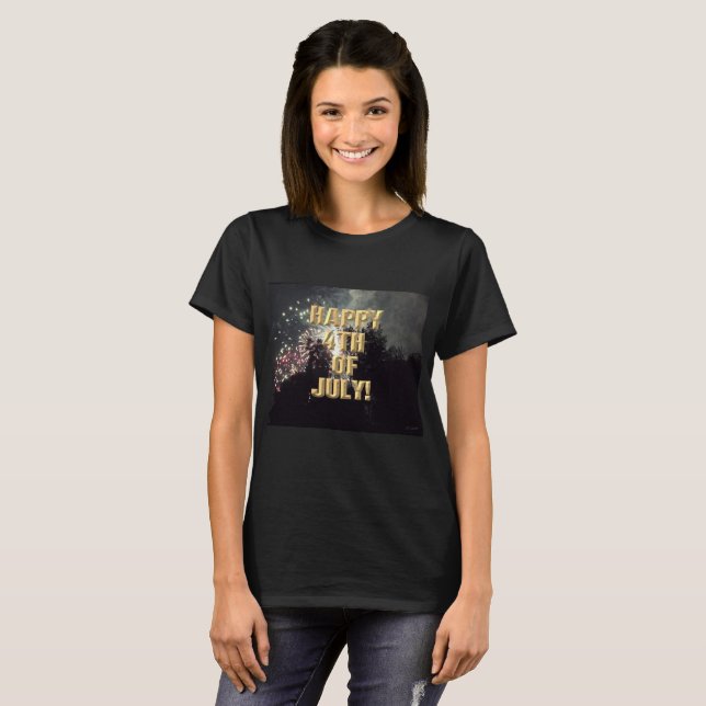 T-shirt Feu d'artifice 18 4 juillet femme chemise noire (Devant entier)