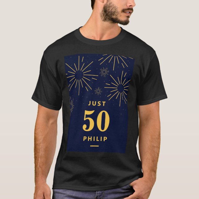 T-shirt Feu d'artifice bleu foncé et jaune 50e anniversair (Devant)