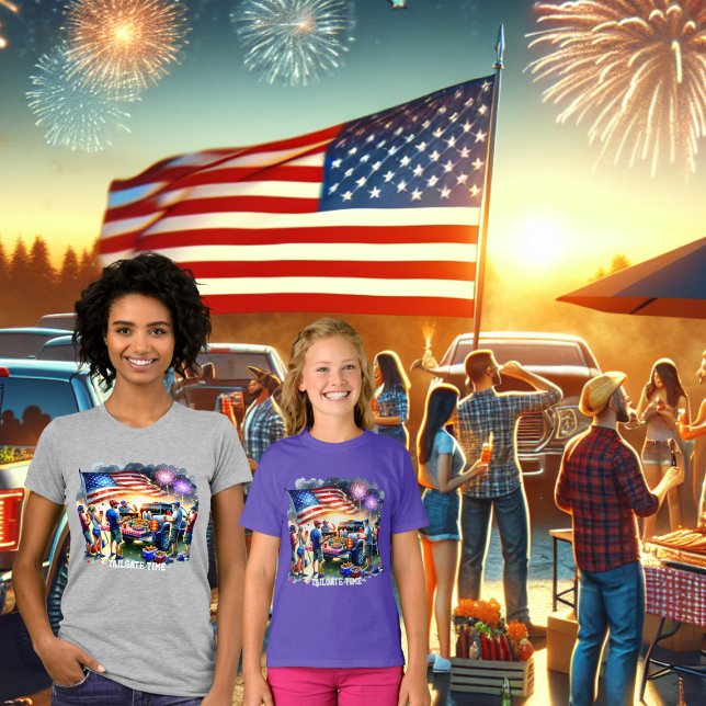 T-shirt Feu d'artifice de la fête de remorque Drapeau pers (Tailgate Time Fireworks and American Flag 2 T-Shirts)