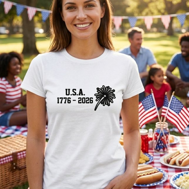 T-shirt Feu d'artifice de typographie noire minimale 1776- (Créateur téléchargé)