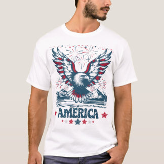 T-shirt Feu d'artifice du drapeau américain Eagle