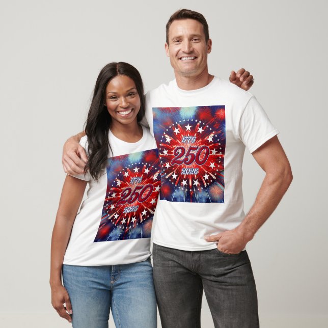 T-shirt Feu d'artifice graphique pour les 250 ans de l'Amé (Unisexe)
