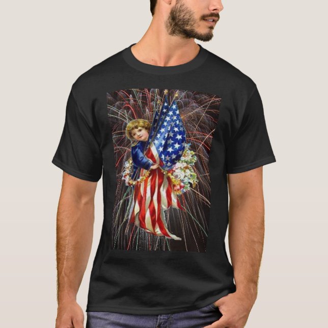 T-shirt Feu d'artifice vintage Patriotique Enfant Unisex (Devant)