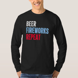 T-shirt Feu de bière Étoile répétée 4 juillet Feu d'artifi