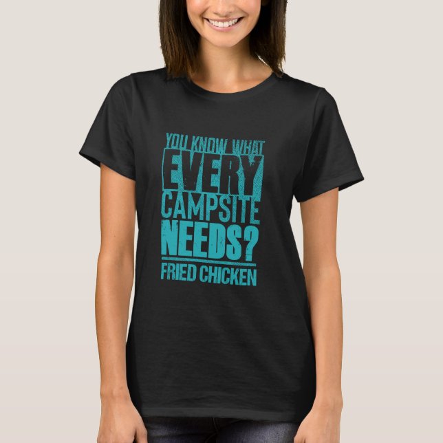 T-shirt Feu de camp amusant Camping et poulet frit (Devant)