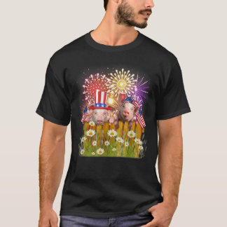 T-shirt Feu de Cochon amusant Usa Drapeau Top Happy Merica