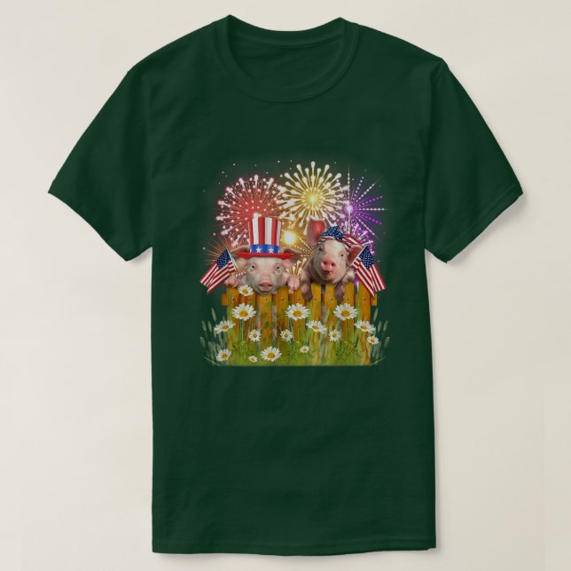 T-shirt Feu de Cochon amusant USA Drapeau Top Happy Merica (Design devant)