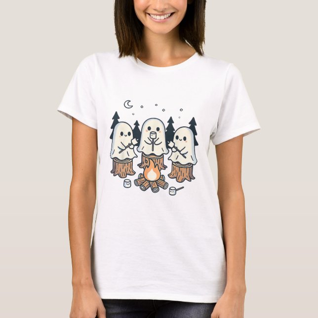 T-shirt Feu de feu de camp Fantôme Éffrayant Marshmallow H (Devant)