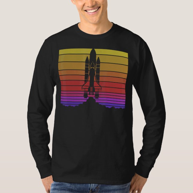 T-shirt Feu de lancement de fusée de l'astronomie Retro Sp (Devant)