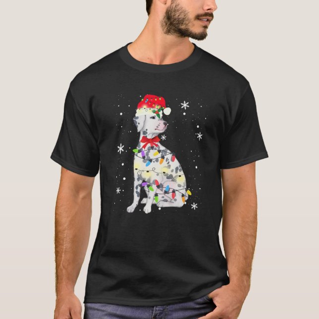 T-shirt Feu de Noël de Chien Dalmatien Noël de maman papa  (Devant)