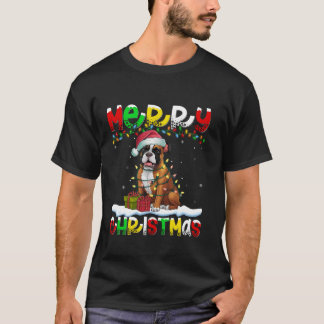 T-shirt Feu de Noël Feu de chapeau de Noël Bullboxer Chien