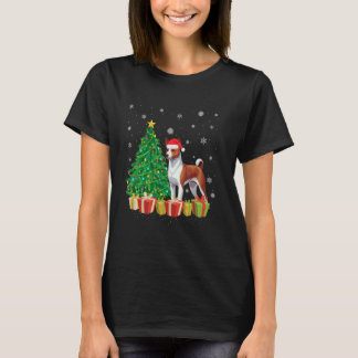 T-shirt Feu de Noël Feu de Noël Chapeau Basenji Chien Noël