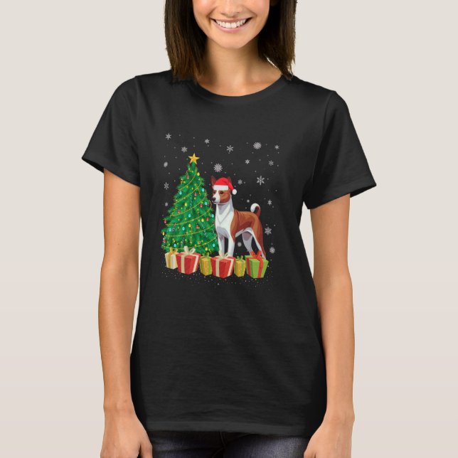 T-shirt Feu de Noël Feu de Noël Chapeau Basenji Chien Noël (Devant)