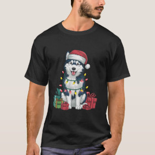 T-shirt Feu de Noël Feu de Noël Chapeau de l'Alaska Chien 