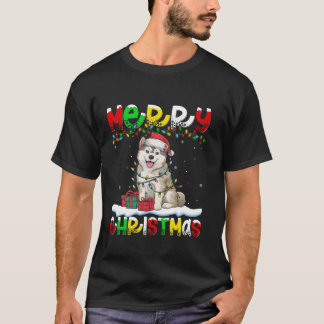 T-shirt Feu de Noël Feu de Noël Malamute Chien Joyeux Noël