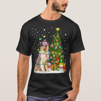 T-shirt Feu de Noël Père Noël Rough Collie Chien Christma