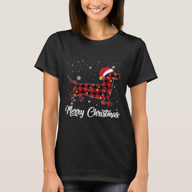 T-shirt Feu de Noël rouge de Dachshund (Devant)