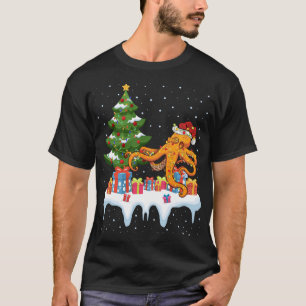 T-shirt Feu d'éclairage de Noël Noël Chapeau Octopus Noël