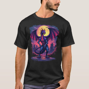 T-shirt Feu Dragon Lune Ville Graphic Tee