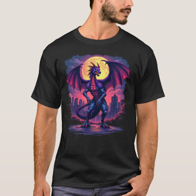 T-shirt Feu Dragon Lune Ville Graphic Tee (Devant)