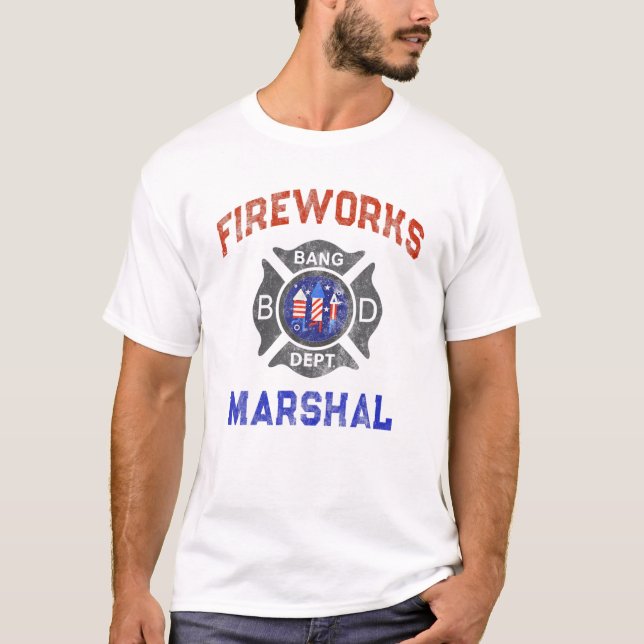 T-shirt FEU Drôle MARSHAL Firefighter America Fire C (Devant)