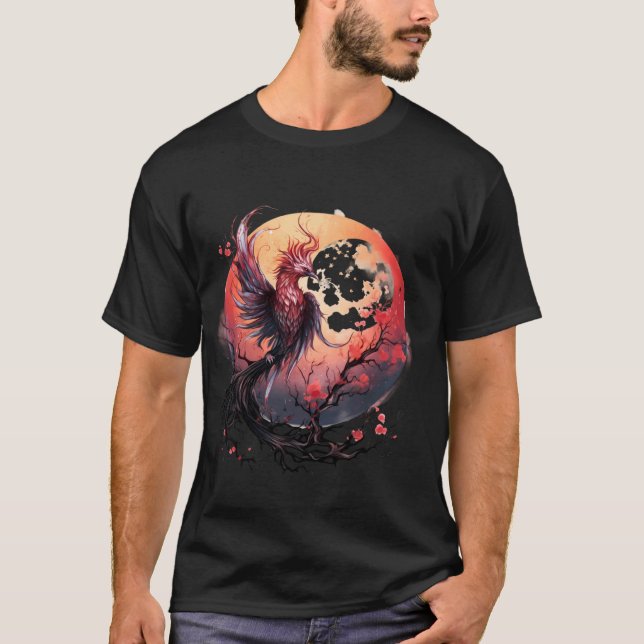 T-shirt Feu Phoenix Bird Moon Sakura Tree Mythique Bird P (Devant)