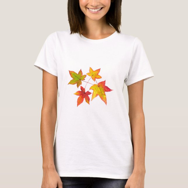 T-shirt Feuille d'automne jaune et vert rouge (Devant)