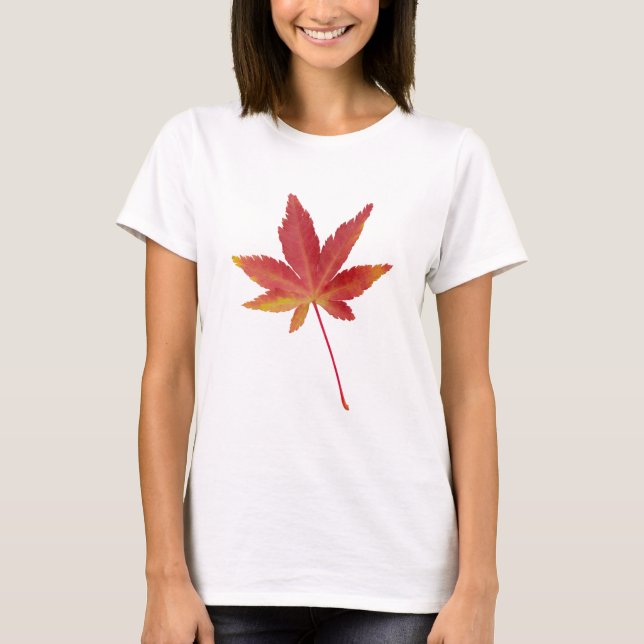 T-shirt Feuille d'automne simple rouge (Devant)