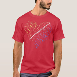 T-shirt Feuille de coeur Musique Clé Flûte transverse 1077