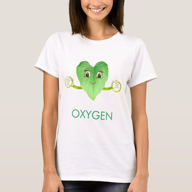 T-shirt Feuille de cœur vert moderne et heureuse (Devant)