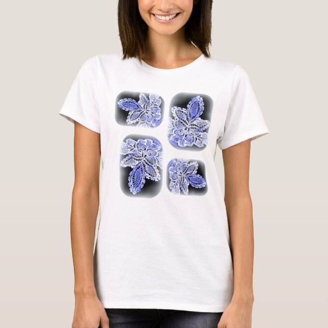 T-shirt feuille de dentelle dans t bleu et blanc (Devant)