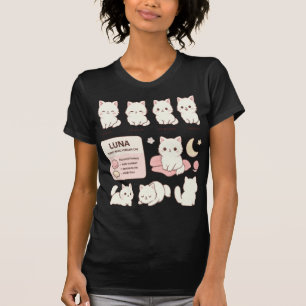 T-shirt Feuille de personnage de chat blanc moelleux Kawai
