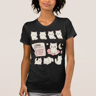 T-shirt Feuille de personnage de chat blanc moelleux Kawai