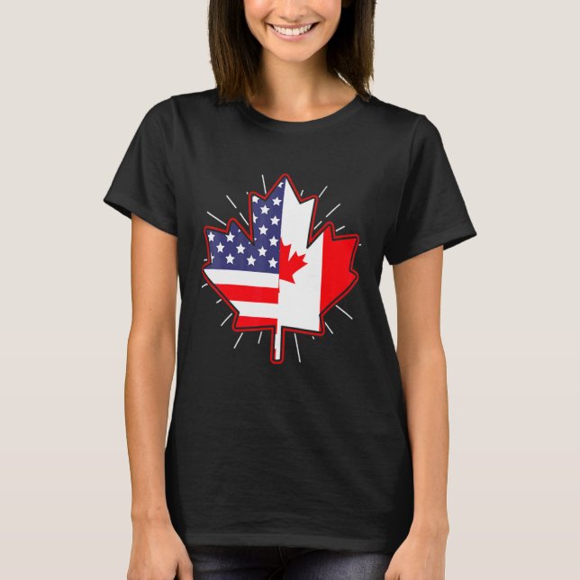T-shirt Feuille d'érable canadienne Drapeau américain Fête (Devant)