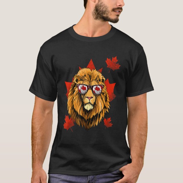 T-shirt Feuille d'érable canadienne Lion Animal de drapeau (Devant)