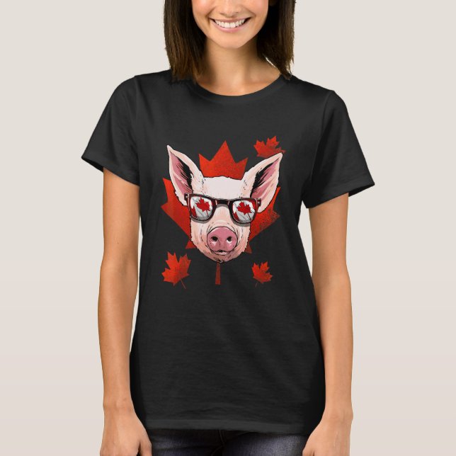 T-shirt Feuille d'érable de porc canadien Drapeau du Canad (Devant)