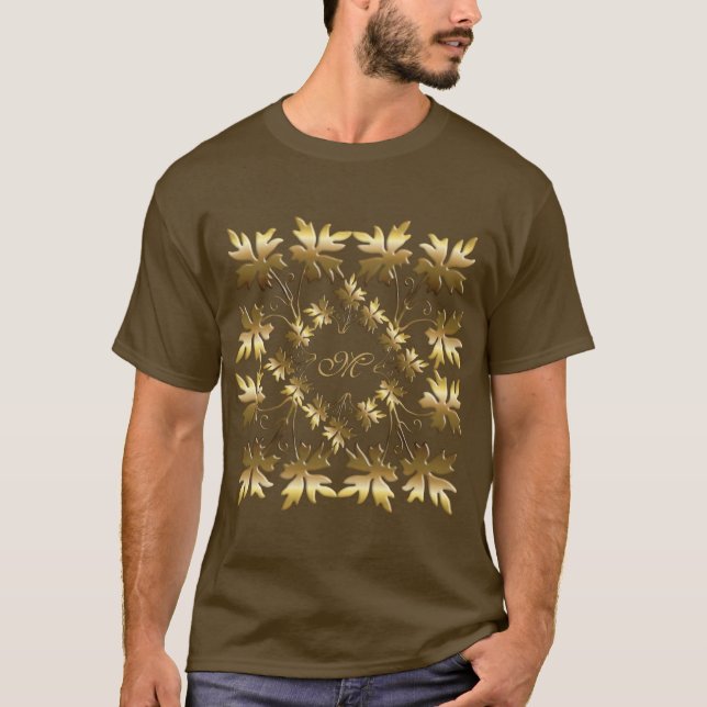 T-shirt feuille d'or de luxe, d'or, luxe d'or, (Devant)