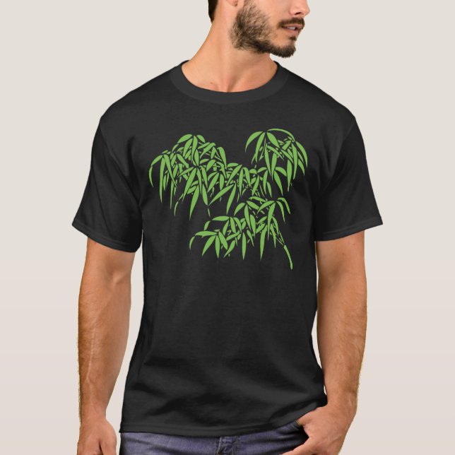 T-shirt Feuille en bambou vert clair sur le noir (Devant)