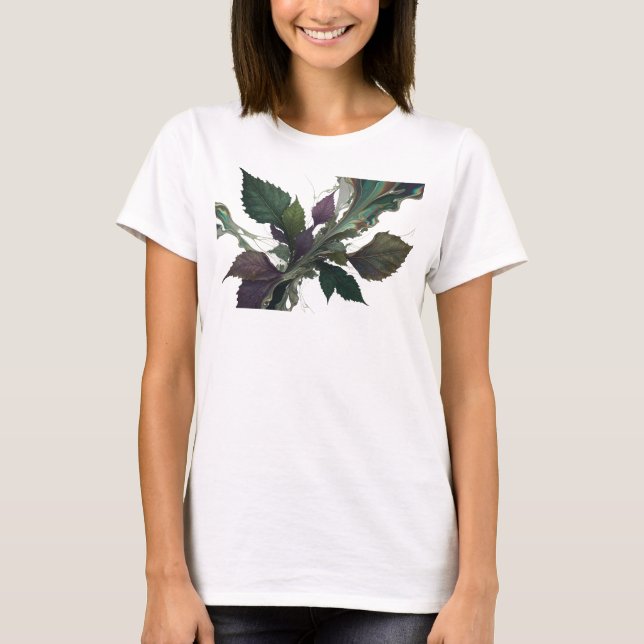 T-shirt Feuilles Abstraites Argentées Bold & Belles (Devant)