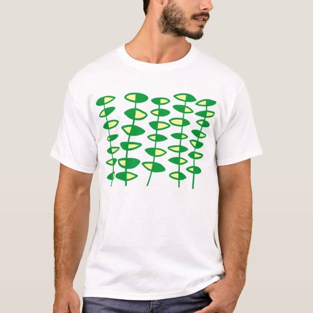 T-shirt Feuilles Alternées Abstrait - Vert et Crème (Devant)