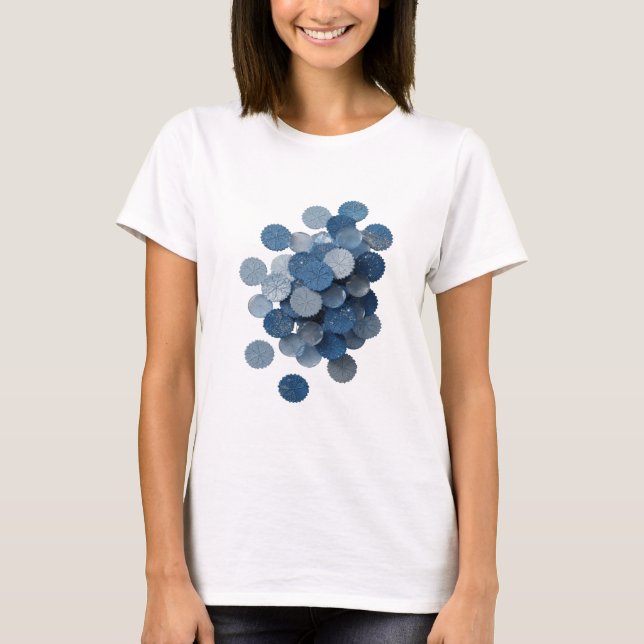 T-shirt Feuilles bleues argentées Texte 3D Art (Devant)
