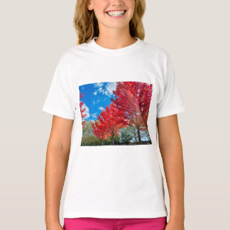 T-shirt Feuilles D'Arbre Rouge Lumineux En Automne