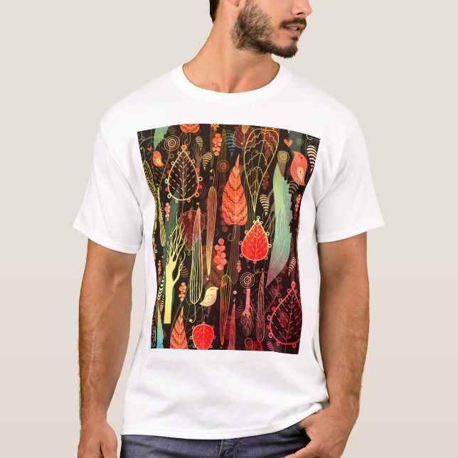T-shirt Feuilles d'automne : motif transparent foncé. (Devant)