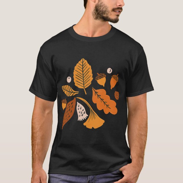 T-shirt Feuilles d'automne sur bleu démesuré (Devant)