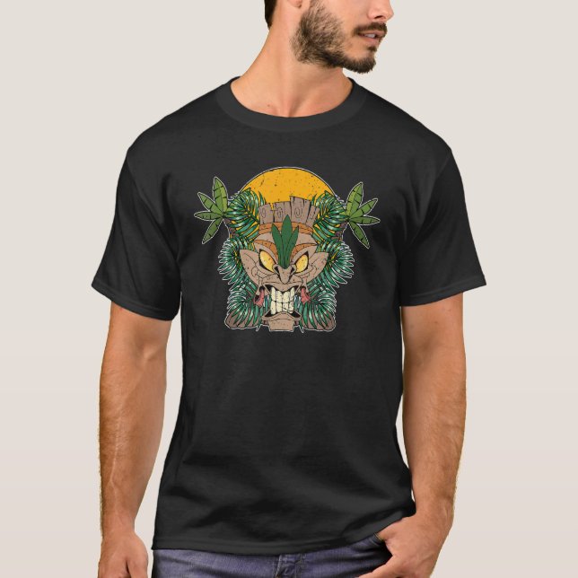 T-shirt Feuilles de fleurs tropicales Tiki Mask Luau Party (Devant)