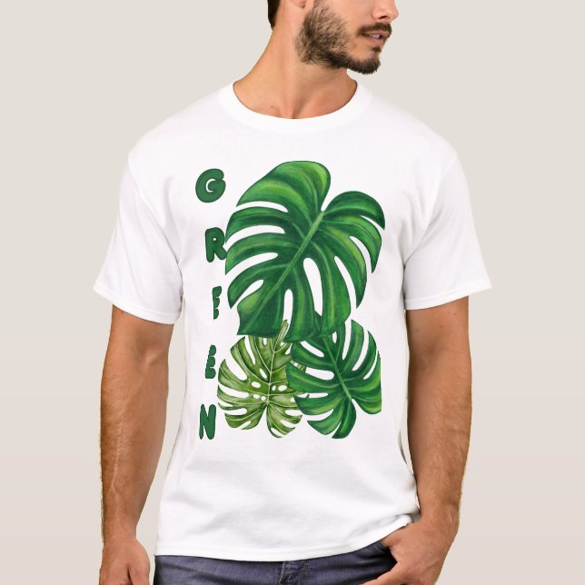 T-shirt Feuilles de Monstera Vertes (Devant)