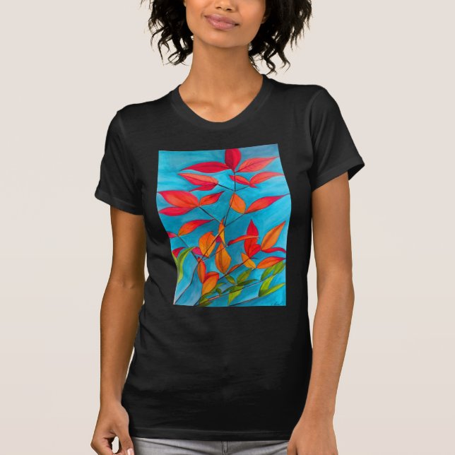 T-shirt Feuilles orange Art à l'aquarelle originale d'Auto (Devant)