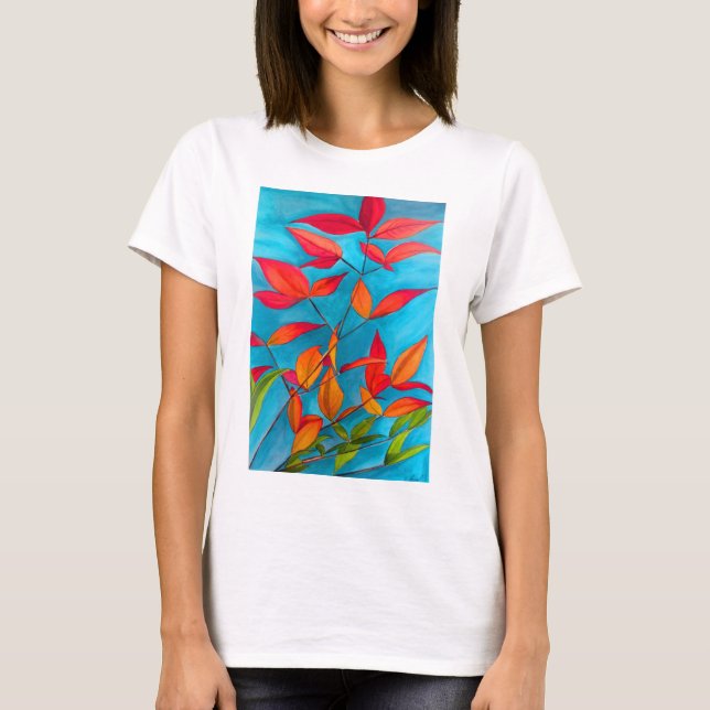 T-shirt Feuilles orange Art à l'aquarelle originale d'Auto (Devant)