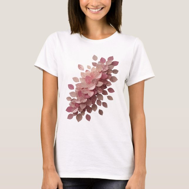 T-shirt Feuilles roses argentées en texte 3D (Devant)